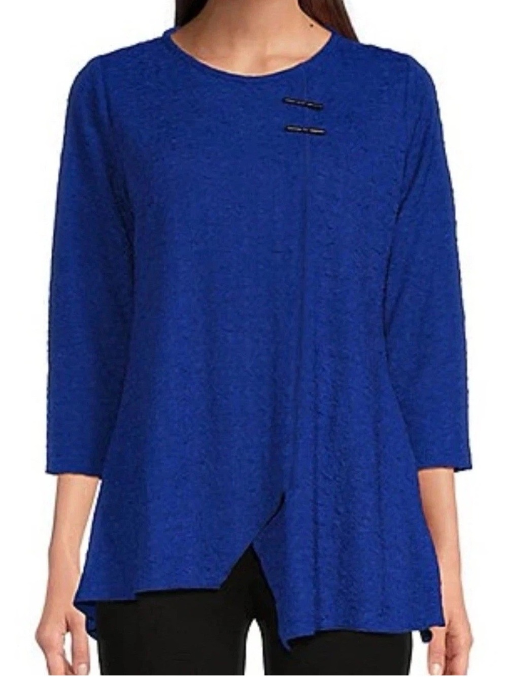 IC Collection Womens Royal Blue SZ M Texture Asymmetric Tunic Top Round Neck USA